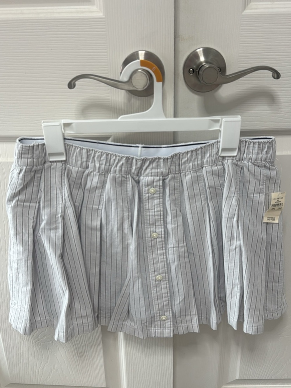 Aerie Grey Button Front Stripe Mini Skirt - Light Gray and White